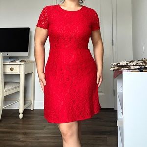 Red lace skater dress